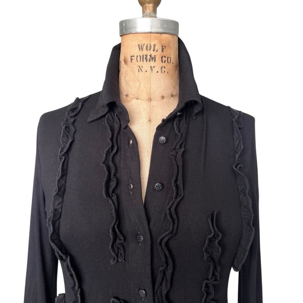 VORREI Black Ruffled Button-Down Top XS - Picture 2 of 6